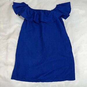 Tommy Bahama Off-the-Shoulder Dress Royal blue linen blend size small pockets